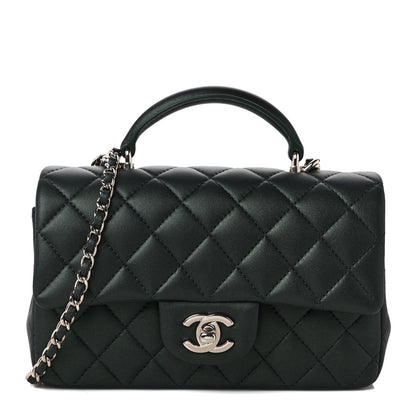 Chanel Iridescent Lambskin Quilted Mini Top Handle Rectangular Flap Dark Green 1 of 8