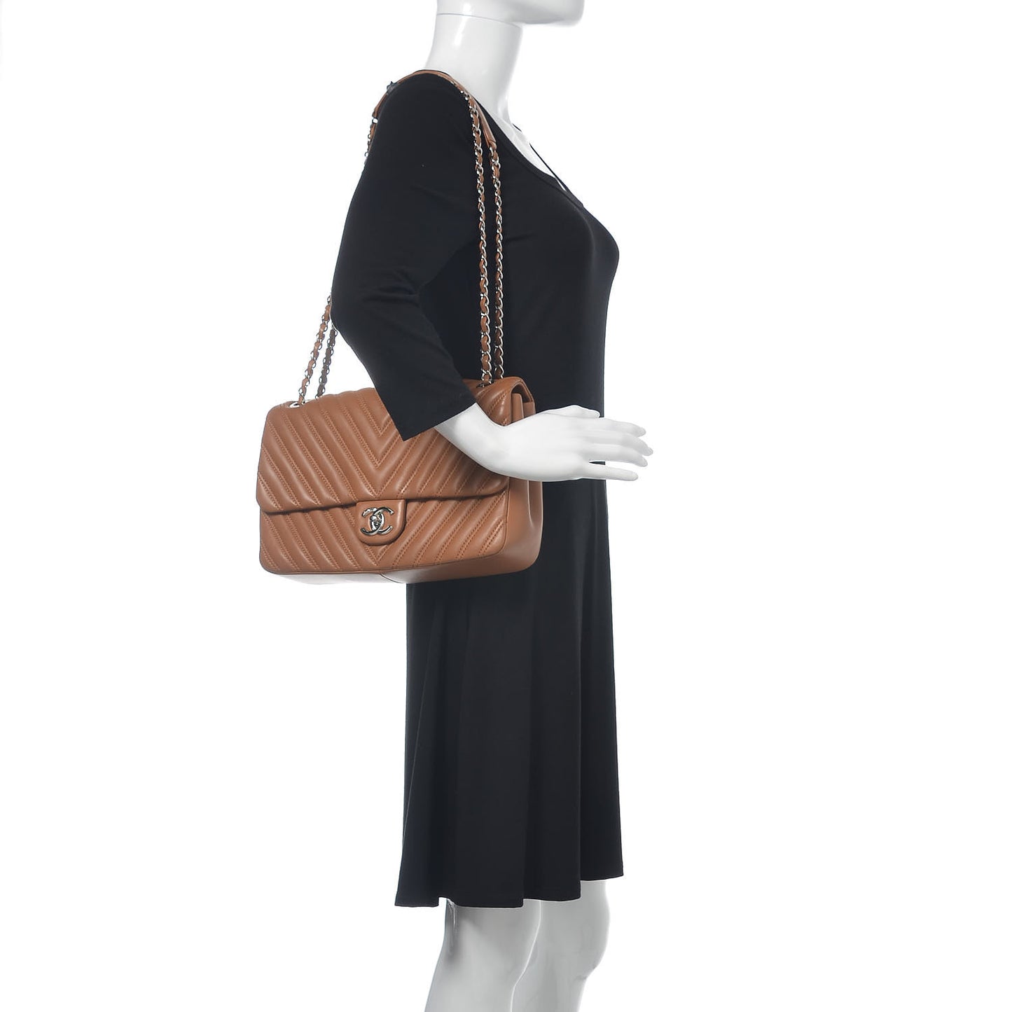 Lambskin Chevron Double Stitch Jumbo Single Flap Camel