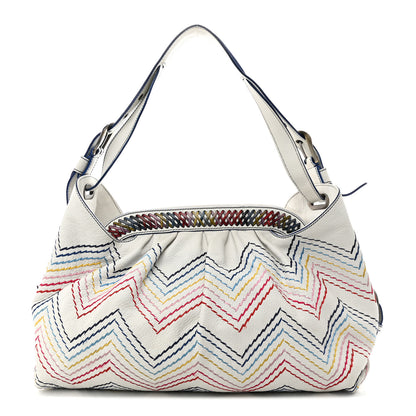 Fendi Vitello Palma Zig Zag Thread Embroidered Doctor B Hobo White Multicolor 1 of 18
