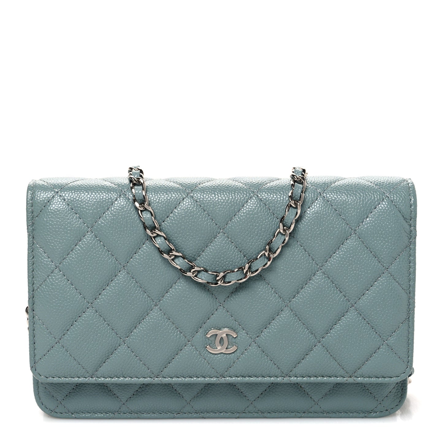 Caviar Quilted Wallet on Chain WOC Blue