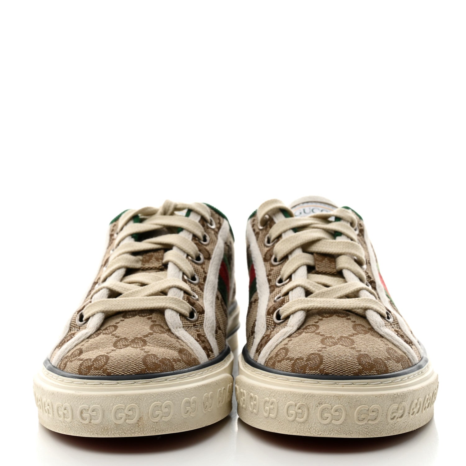 Gucci GG Monogram Web Womens 1977 Tennis Sneakers 37.5 Beige Ebony Mystic White 2 of 8