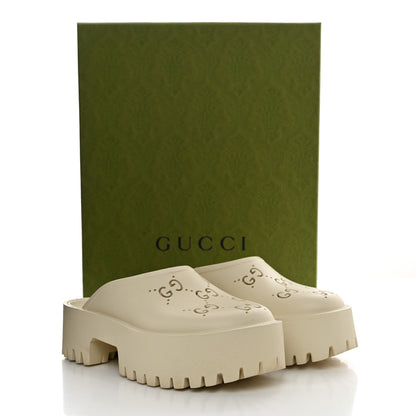 Gucci Rubber GG Monogram Perforated Elea Platform 55mm Lug Sole Sandals 37 Mystic White 9 of 9