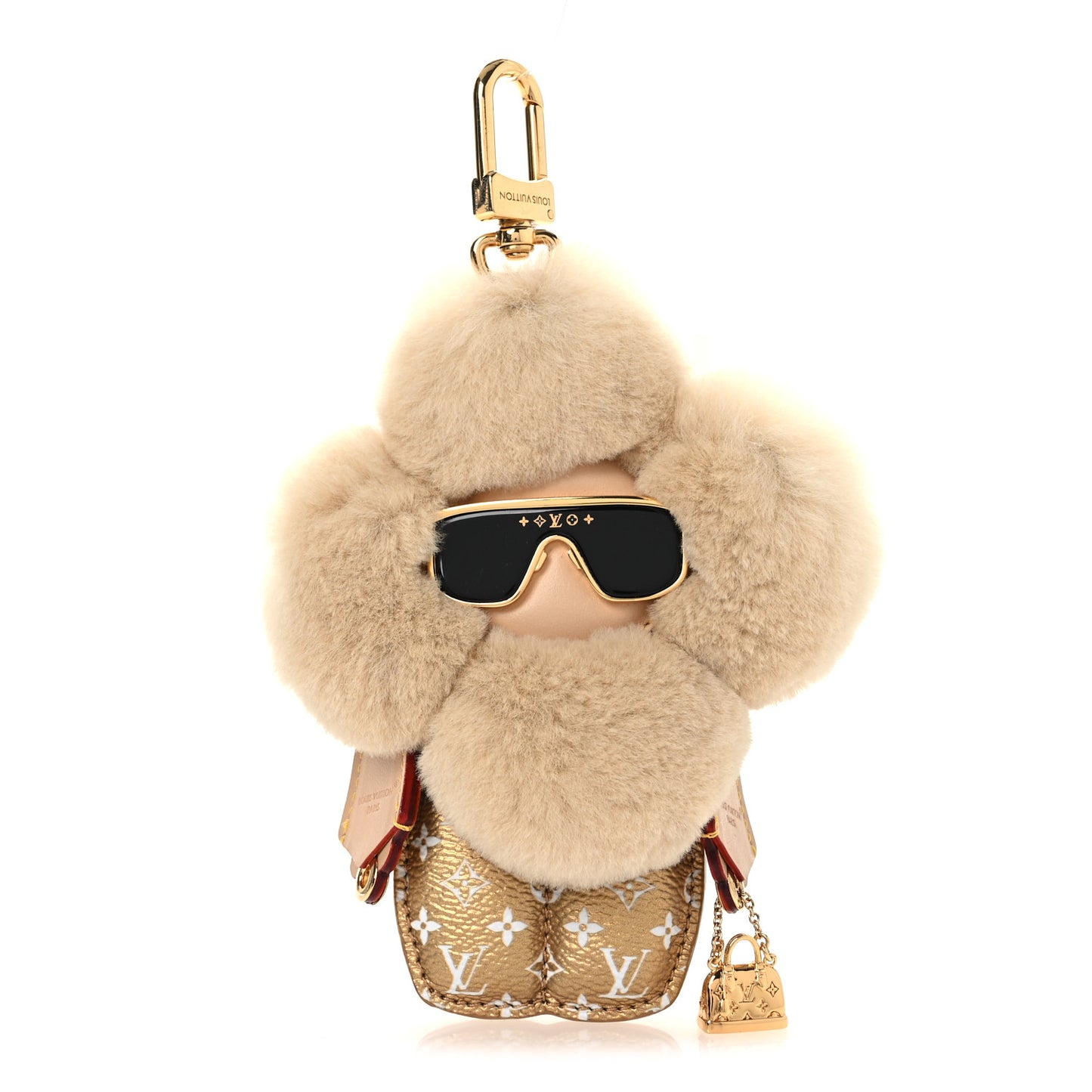 Metallic Monogram Mink Fur Vivienne Fashionista Bag Charm Key Holder