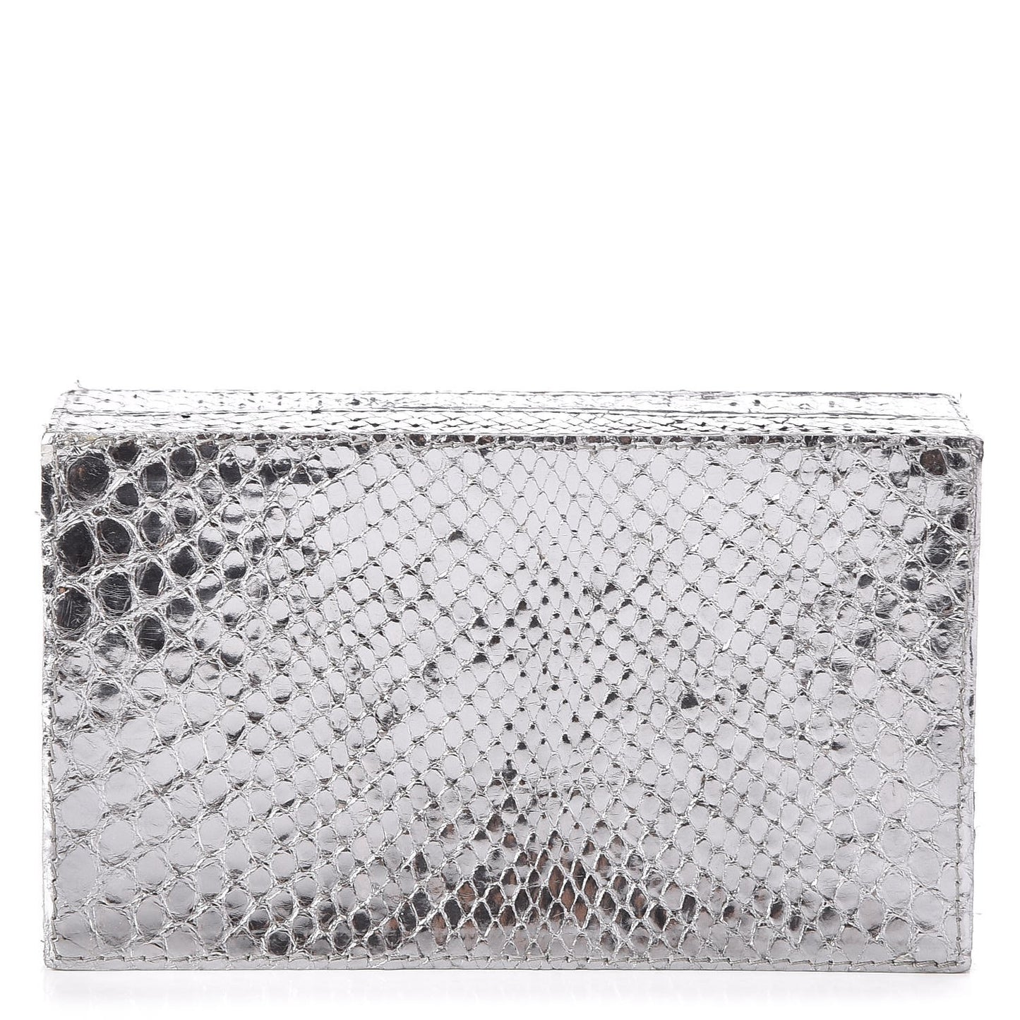Metallic Python Box Clutch Silver