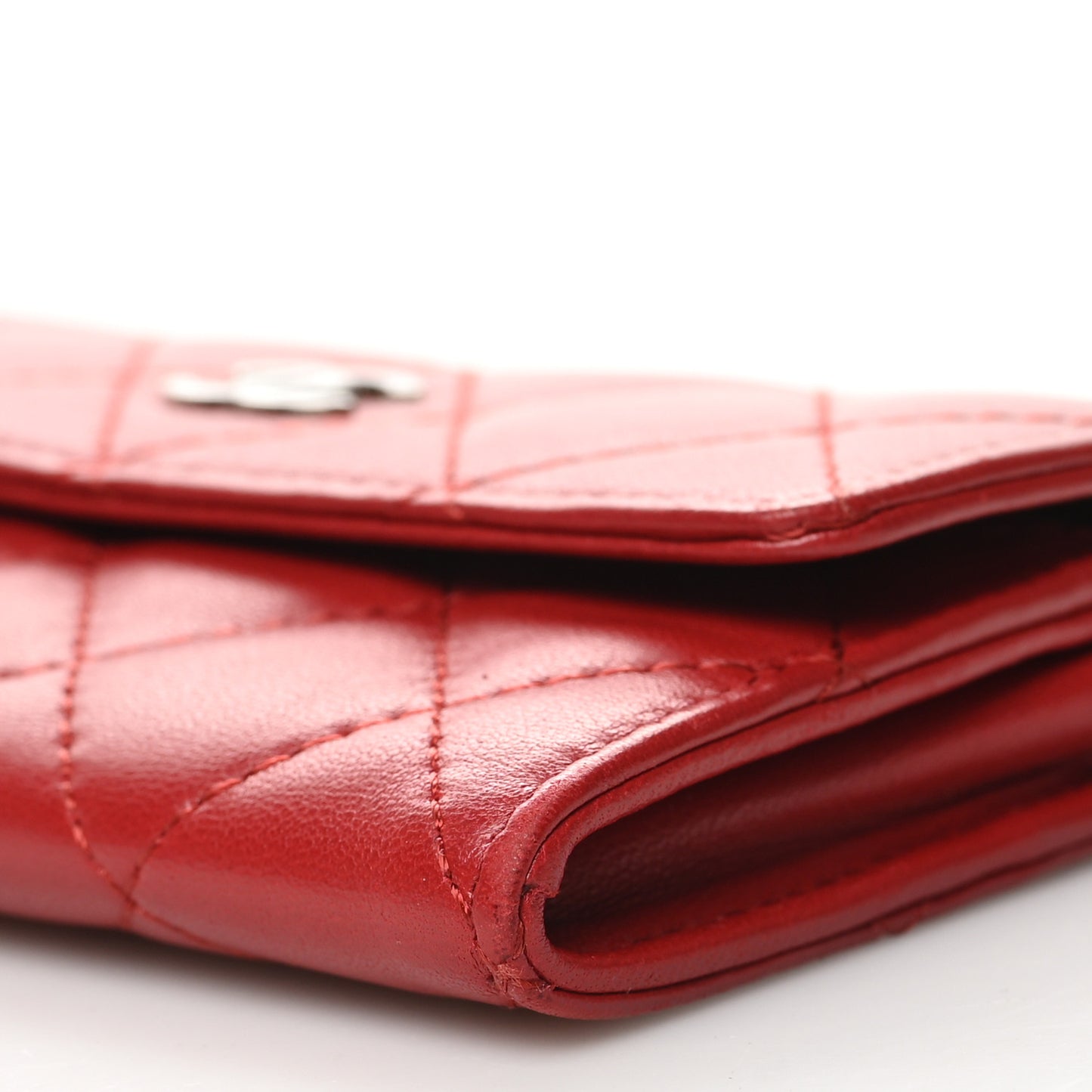 Lambskin Quilted Flap Card Holder Red