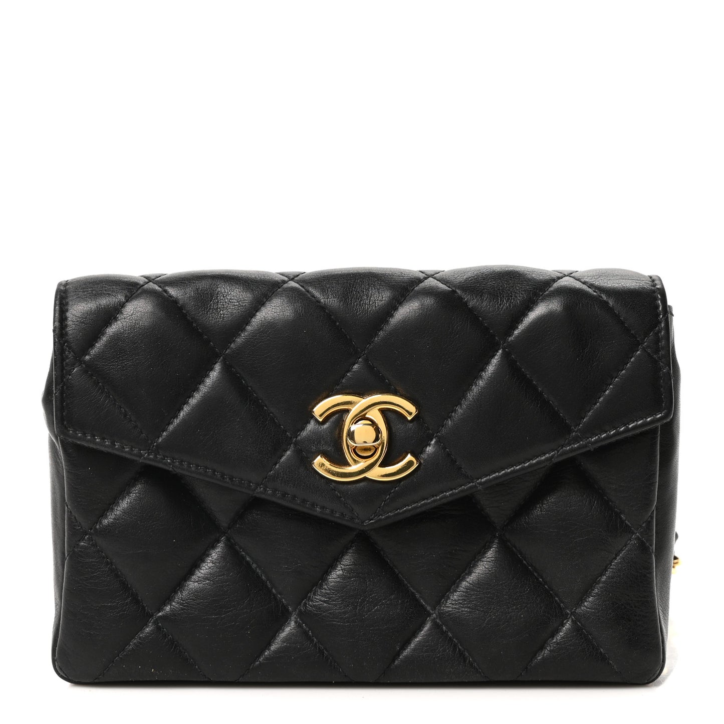 Lambskin Quilted Flap Waist Belt Bag 75 30 Black