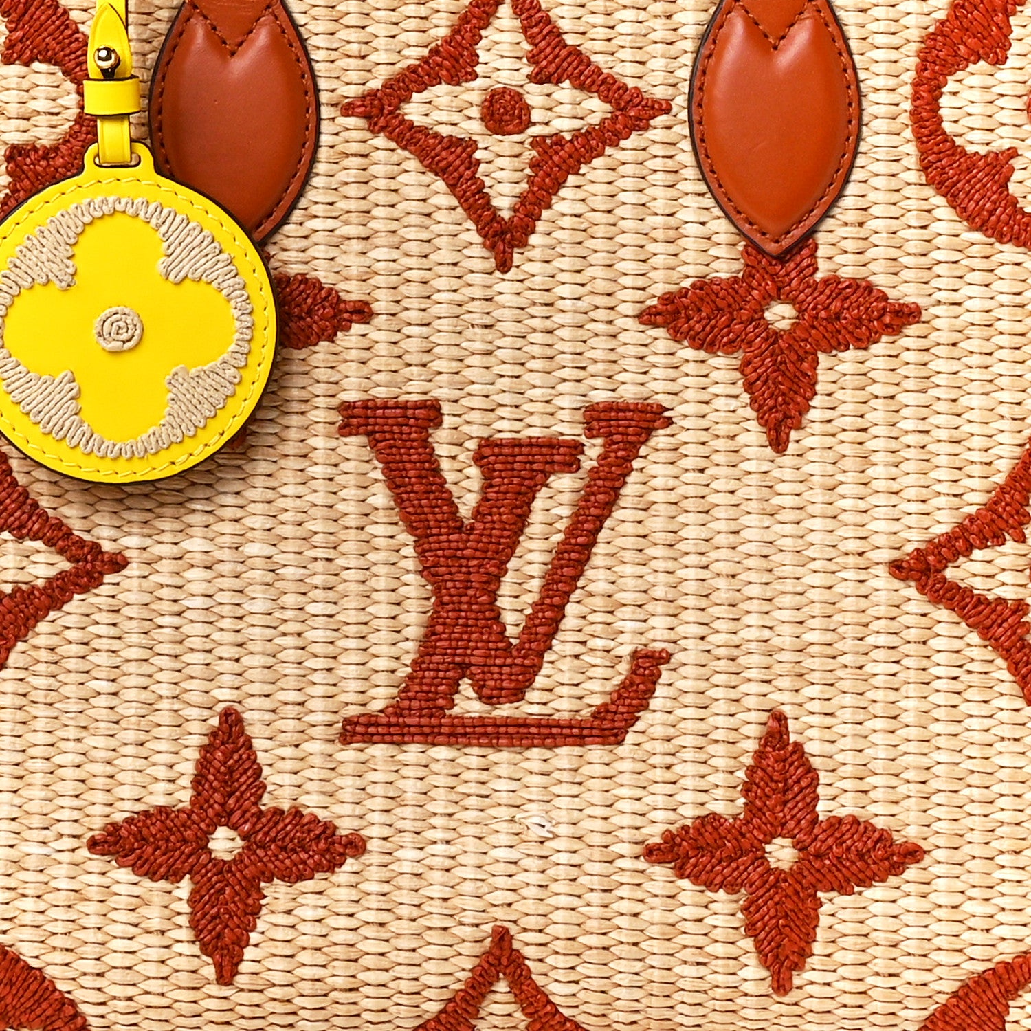 Louis Vuitton Raffia Calfskin Monogram Giant Onthego MM Tan 9 of 12