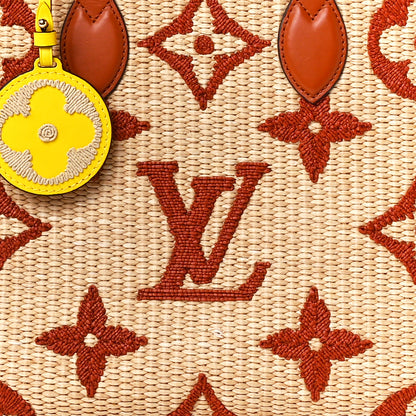 Louis Vuitton Raffia Calfskin Monogram Giant Onthego MM Tan 9 of 12