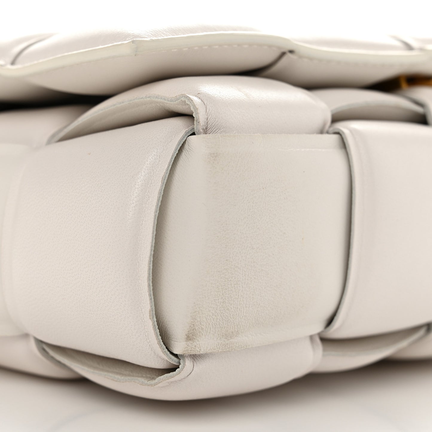 Lambskin Maxi Intreccio Padded Chain Cassette Crossbody Bag White