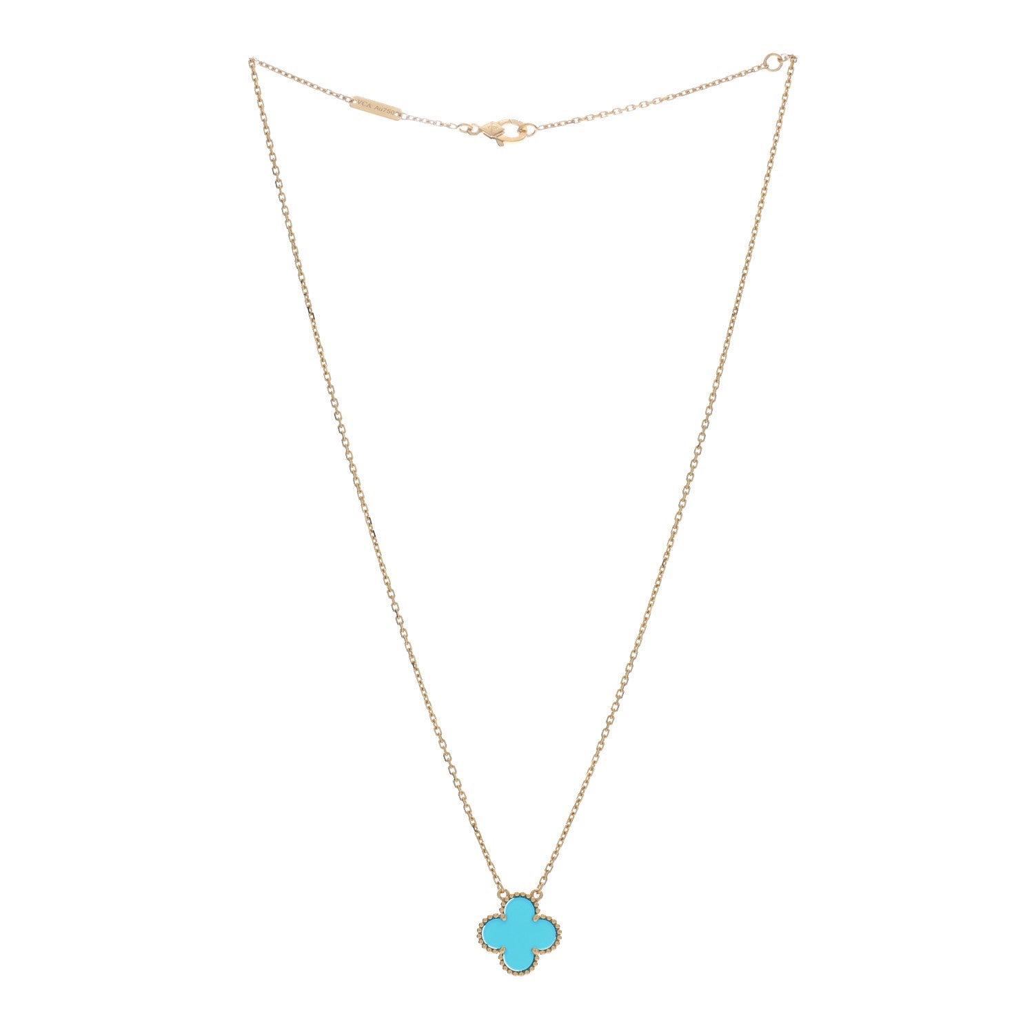 Van Cleef & Arpels 18K Yellow Gold Blue Agate Vintage Alhambra Pendant Necklace 3 of 4