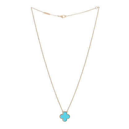 Van Cleef & Arpels 18K Yellow Gold Blue Agate Vintage Alhambra Pendant Necklace 3 of 4