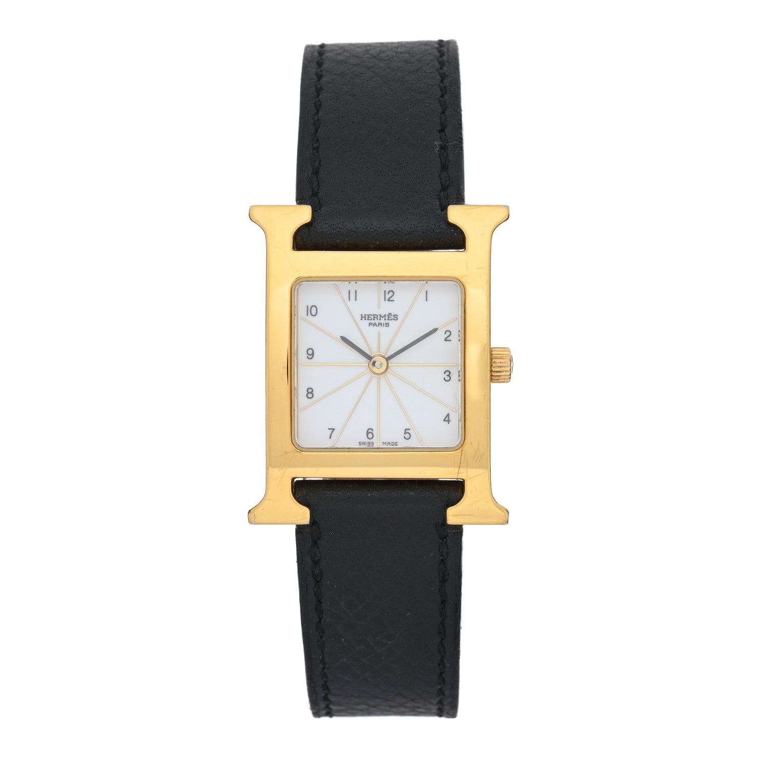 Hermes Stainless Steel Epsom 21mm Heure H Hour Quartz Watch Noir 1 of 5