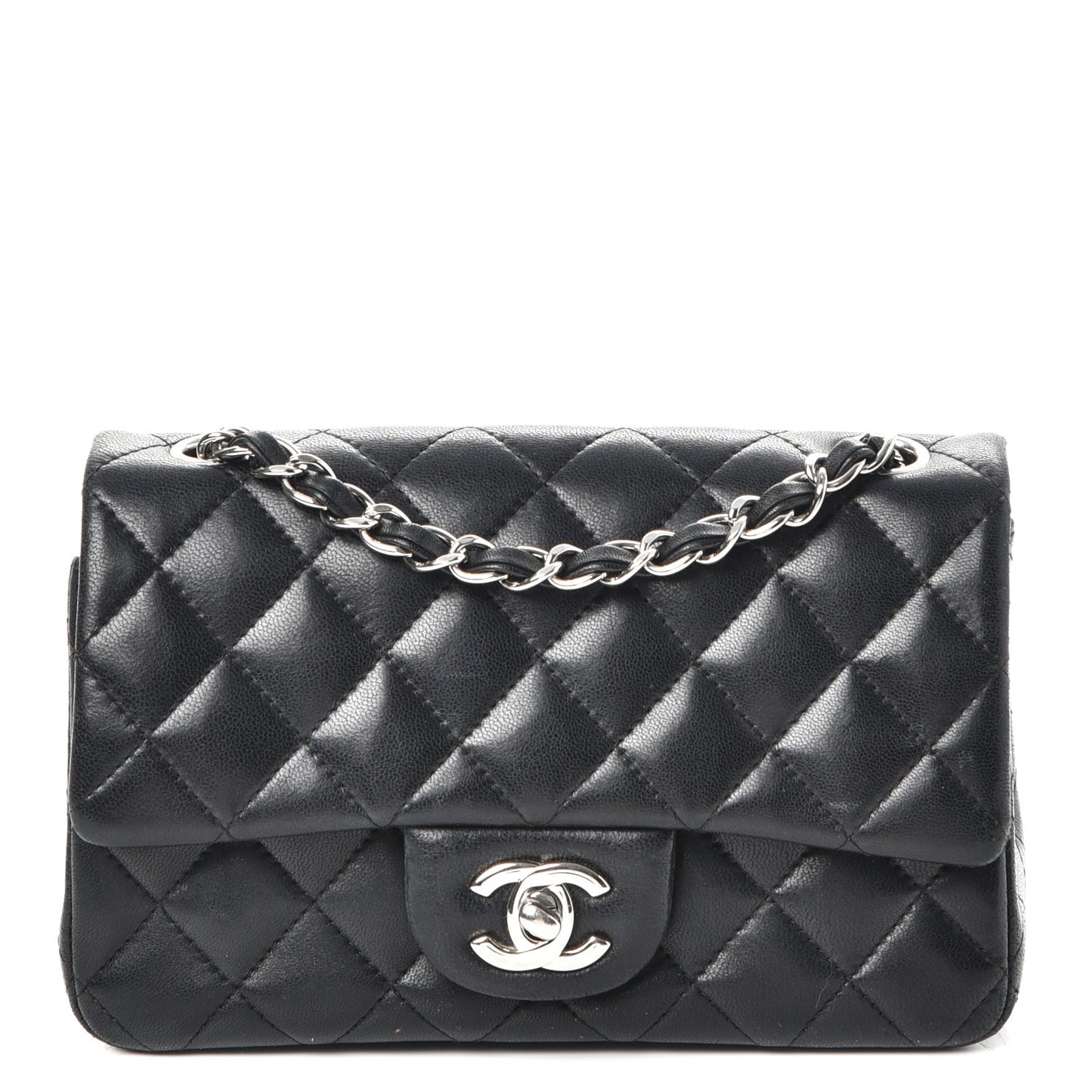 Lambskin Quilted Mini Rectangular Flap Black