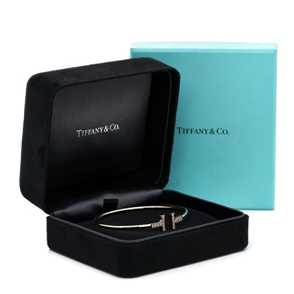 Tiffany 18K Rose Gold Diamond T Wire Bracelet 5 of 6