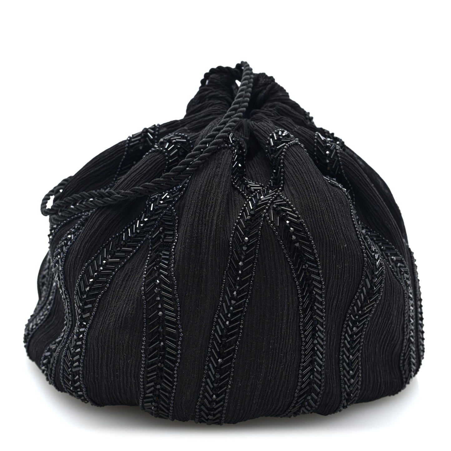 Chiffon Silk Crepe Beaded Pochon Broderie Bag Black