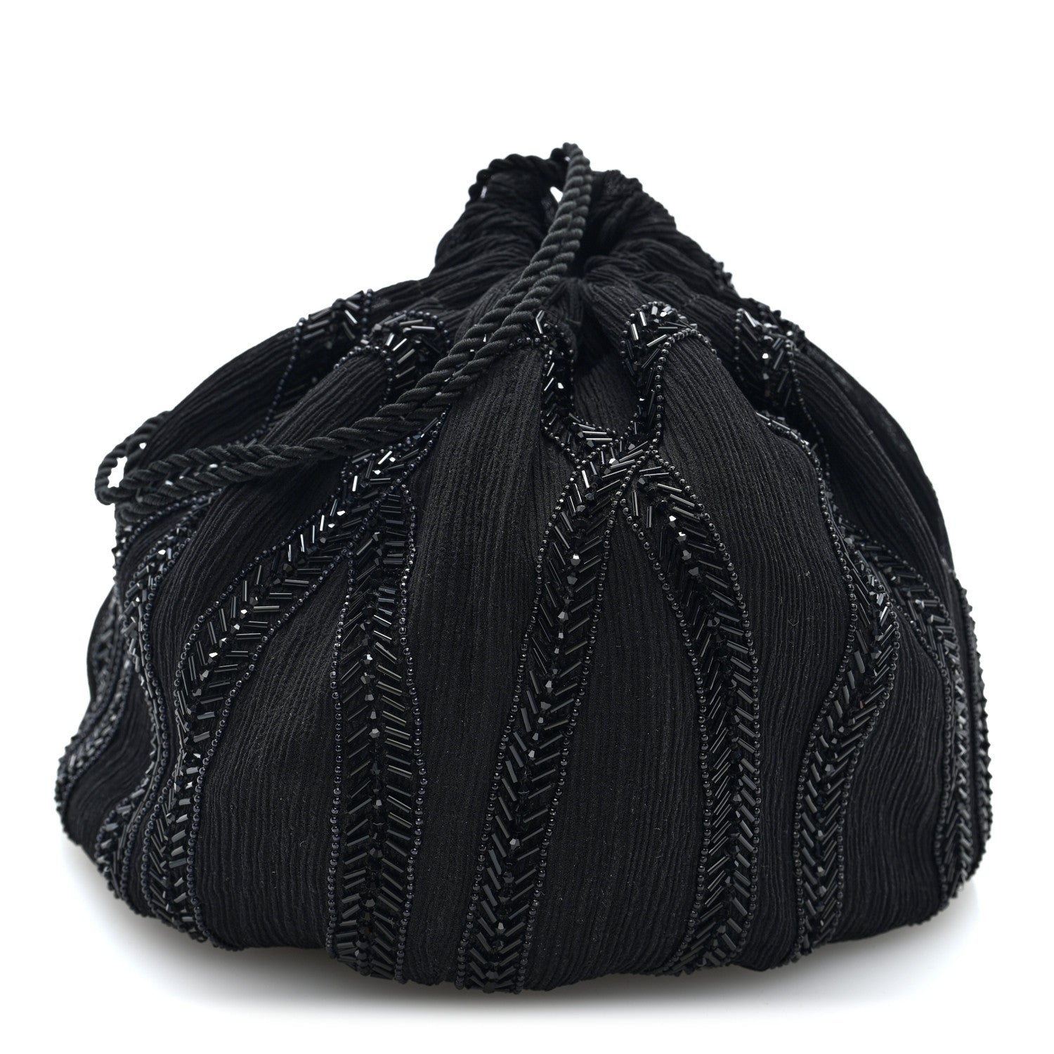 Saint Laurent Chiffon Silk Crepe Beaded Pochon Broderie Bag Black 2 of 16