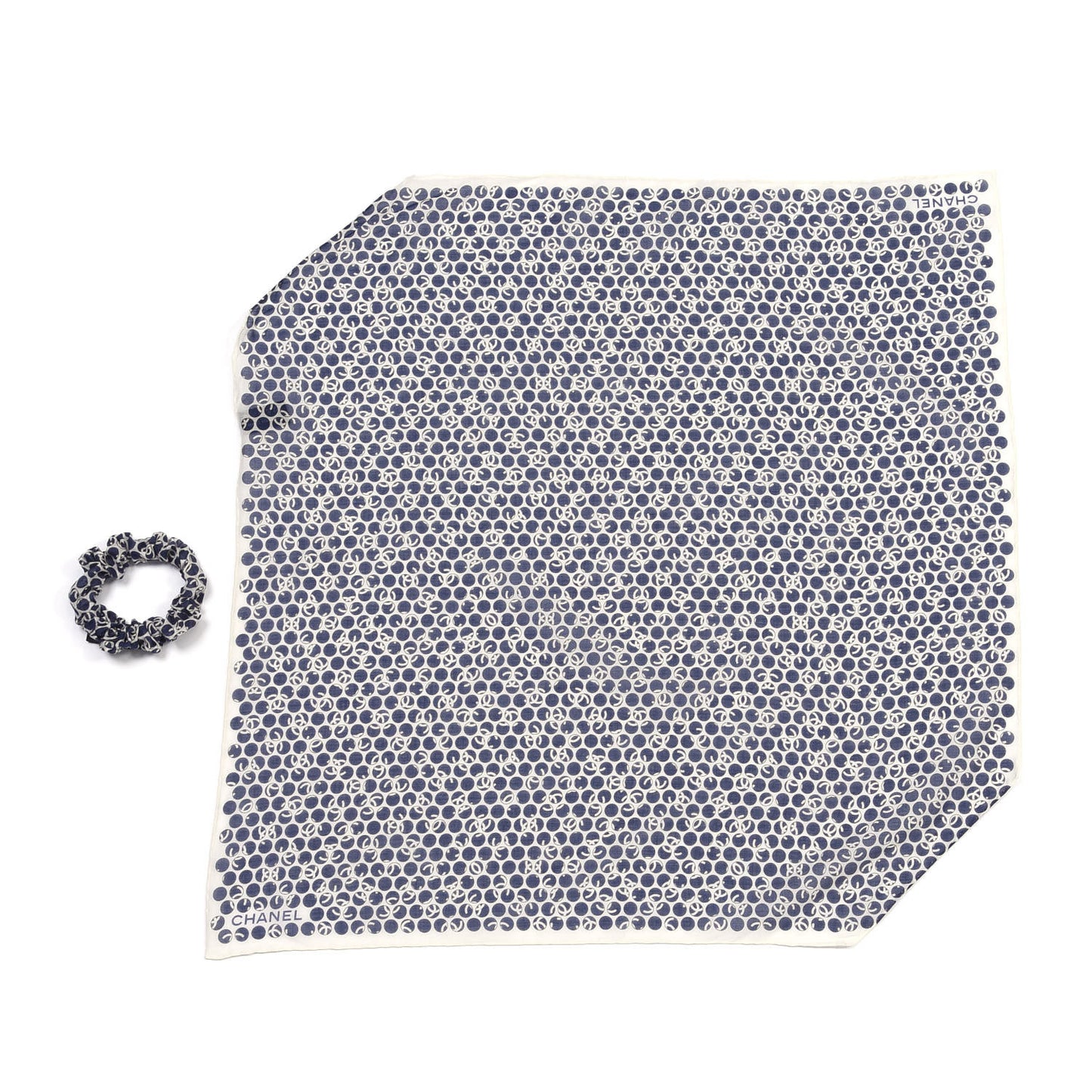 Silk CC Scrunchie and Scarf Hair Tie Set Ecru Bleu