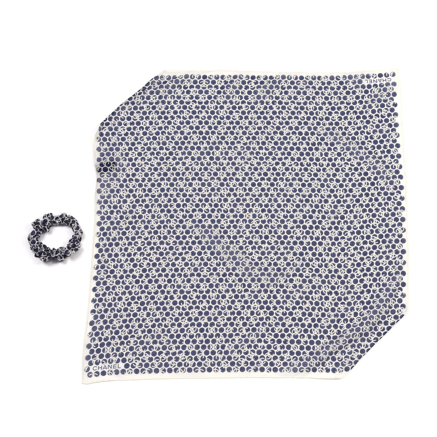 Chanel Silk CC Scrunchie and Scarf Hair Tie Set Ecru Bleu 1 of 4