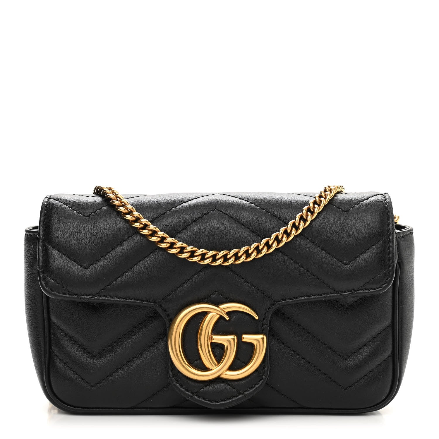 Gucci Calfskin Matelasse Super Mini GG Marmont Shoulder Bag Black 1 of 10