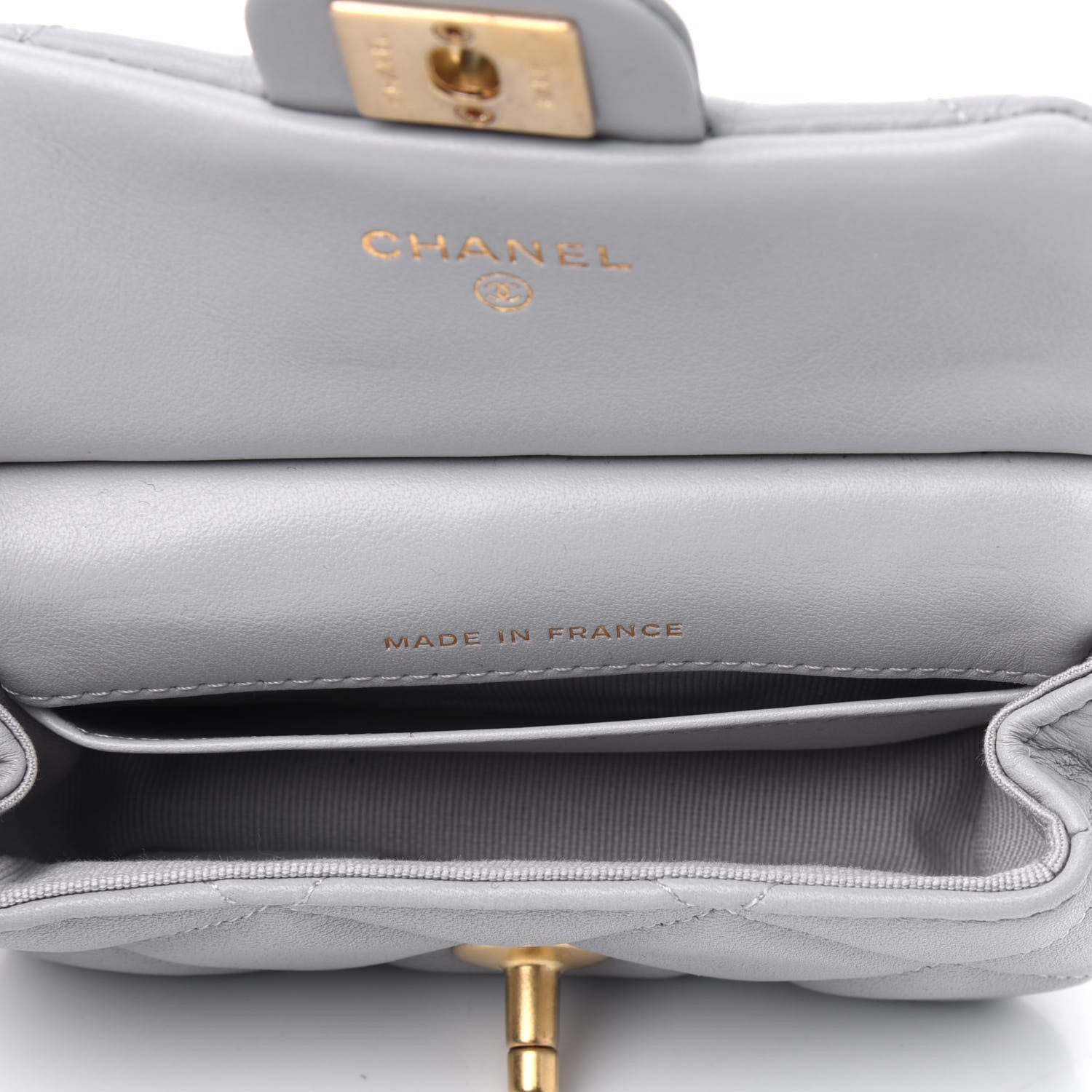 Chanel Calfskin Quilted Lady Handle Flap Card Holder With Chain Grey 4 of 4