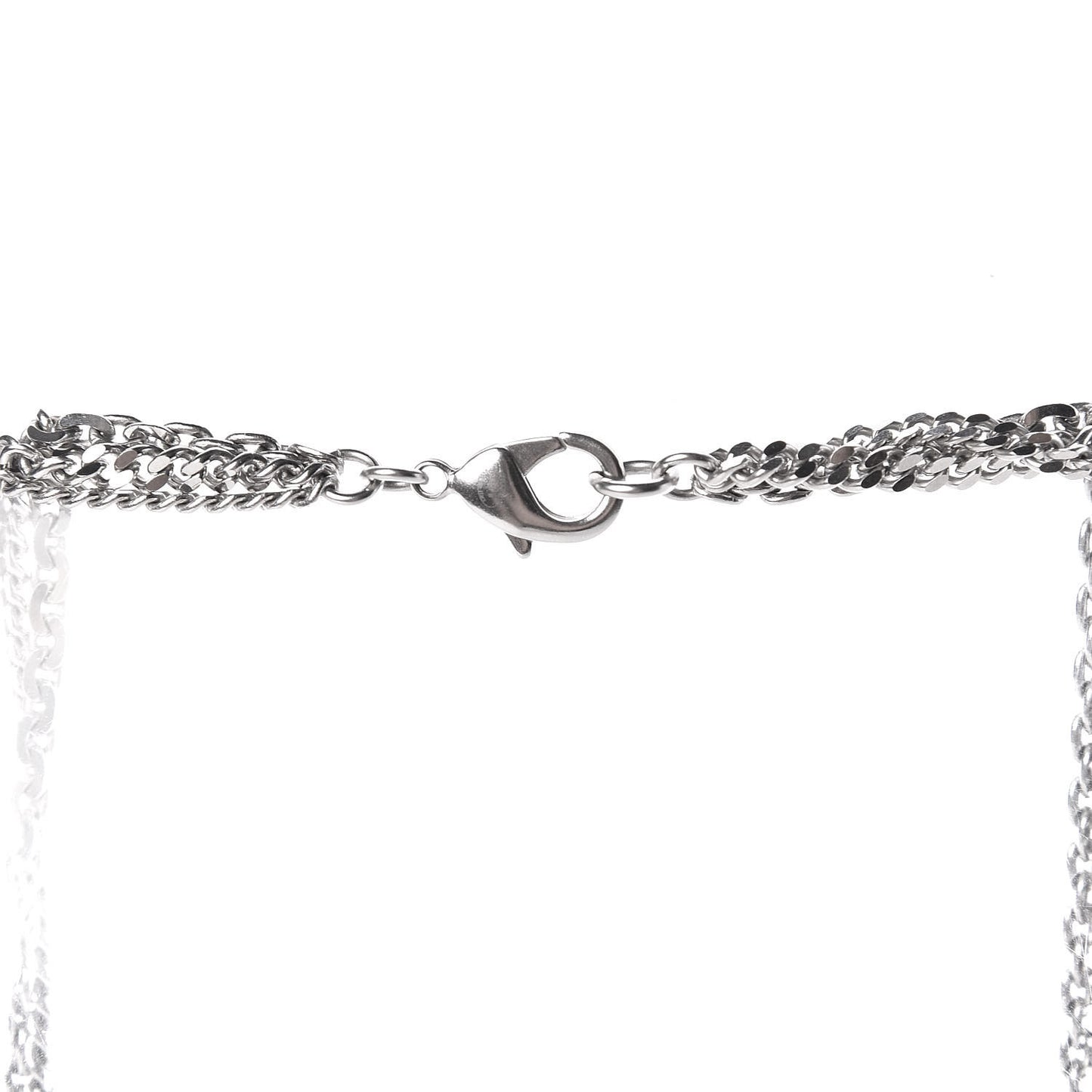 Baguette Crystal CC Shield Multi Strand Long Chain Necklace Silver
