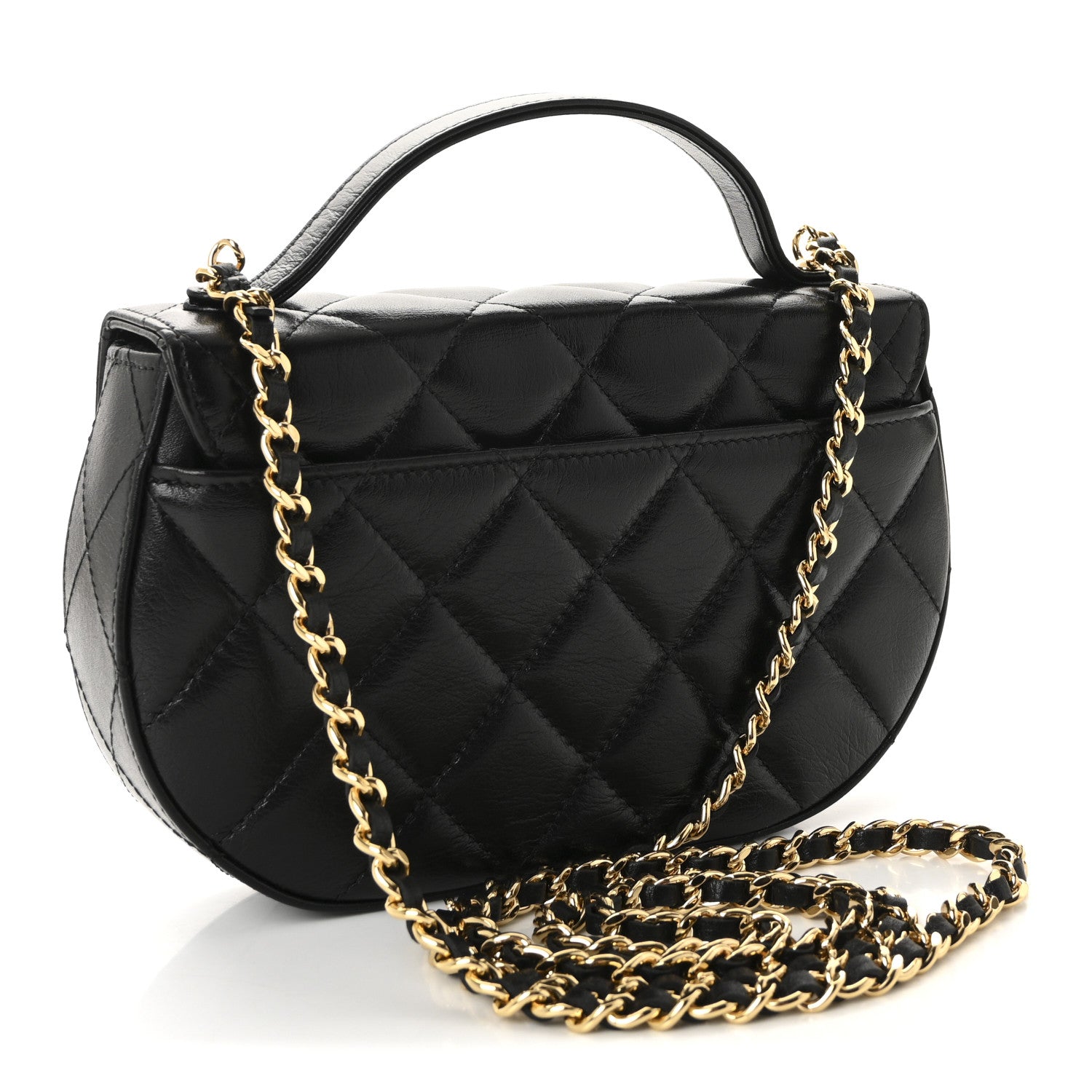 Chanel Shiny Aged Calfskin Quilted Flap Phone Holder With Chain Black 3 of 12