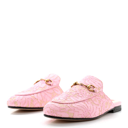 Gucci Lace Malaga Kid Womens Princetown Slippers 37.5 Sugar Pink Skin Rose 3 of 9