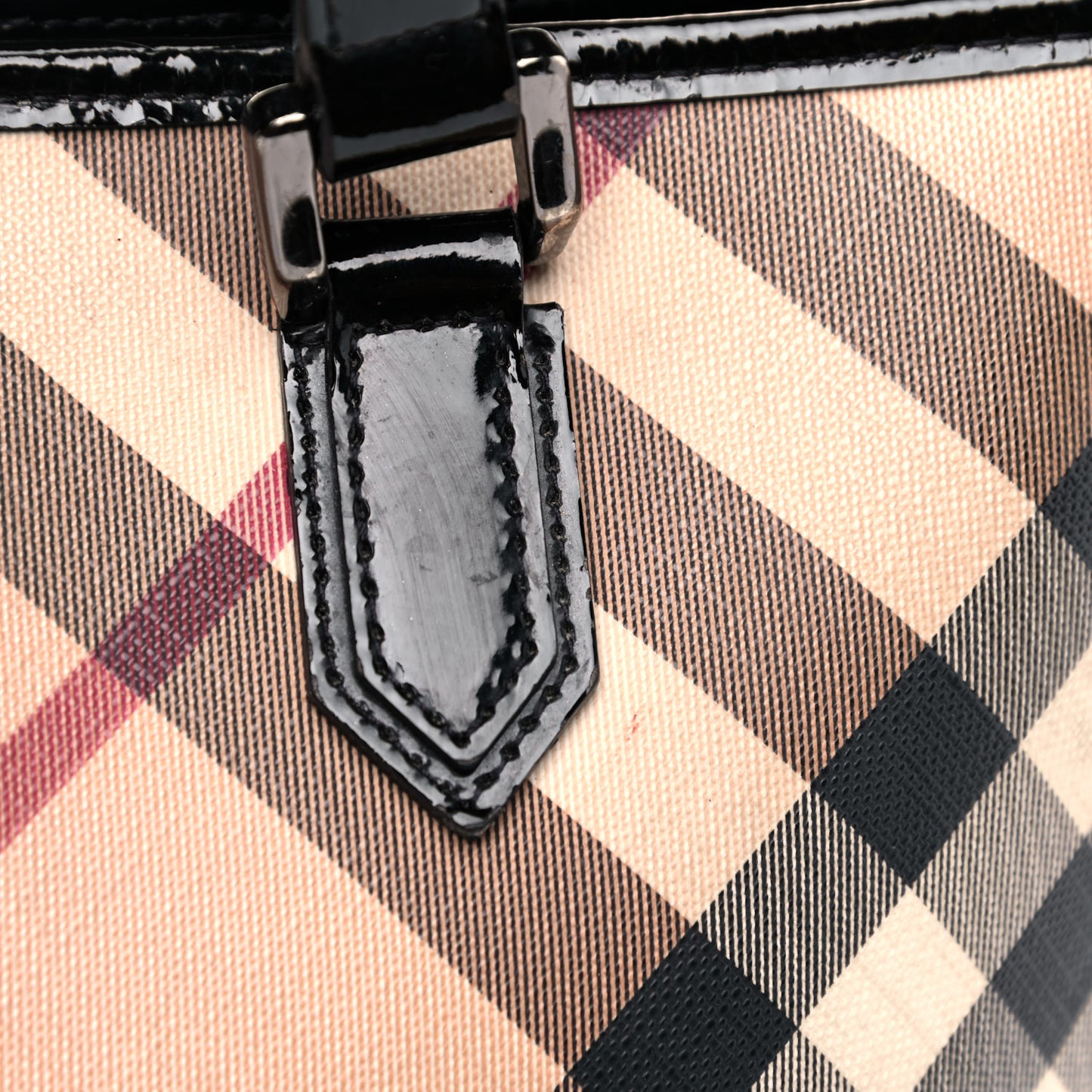 Nova Check Patent Trim Shopper Tote Black