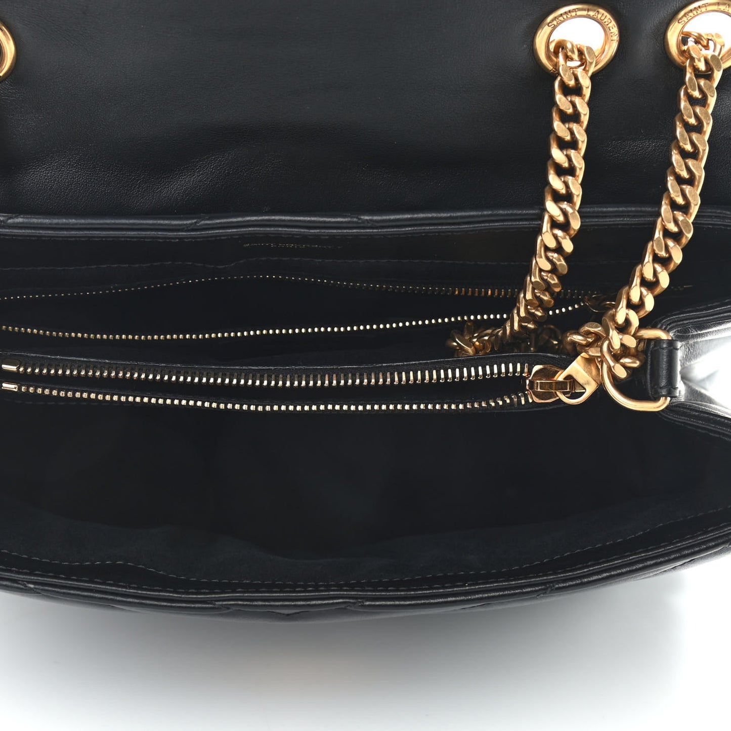 Calfskin Y Quilted Monogram Medium Loulou Chain Satchel Black