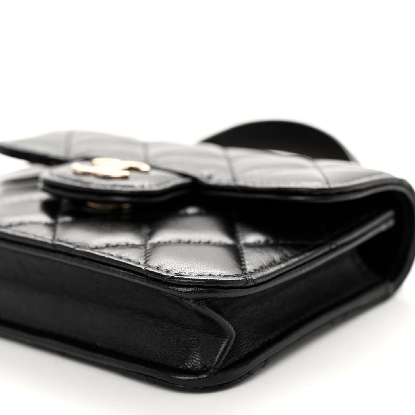 Lambskin Quilted Top Handle Flap Coin Purse With Chain Black