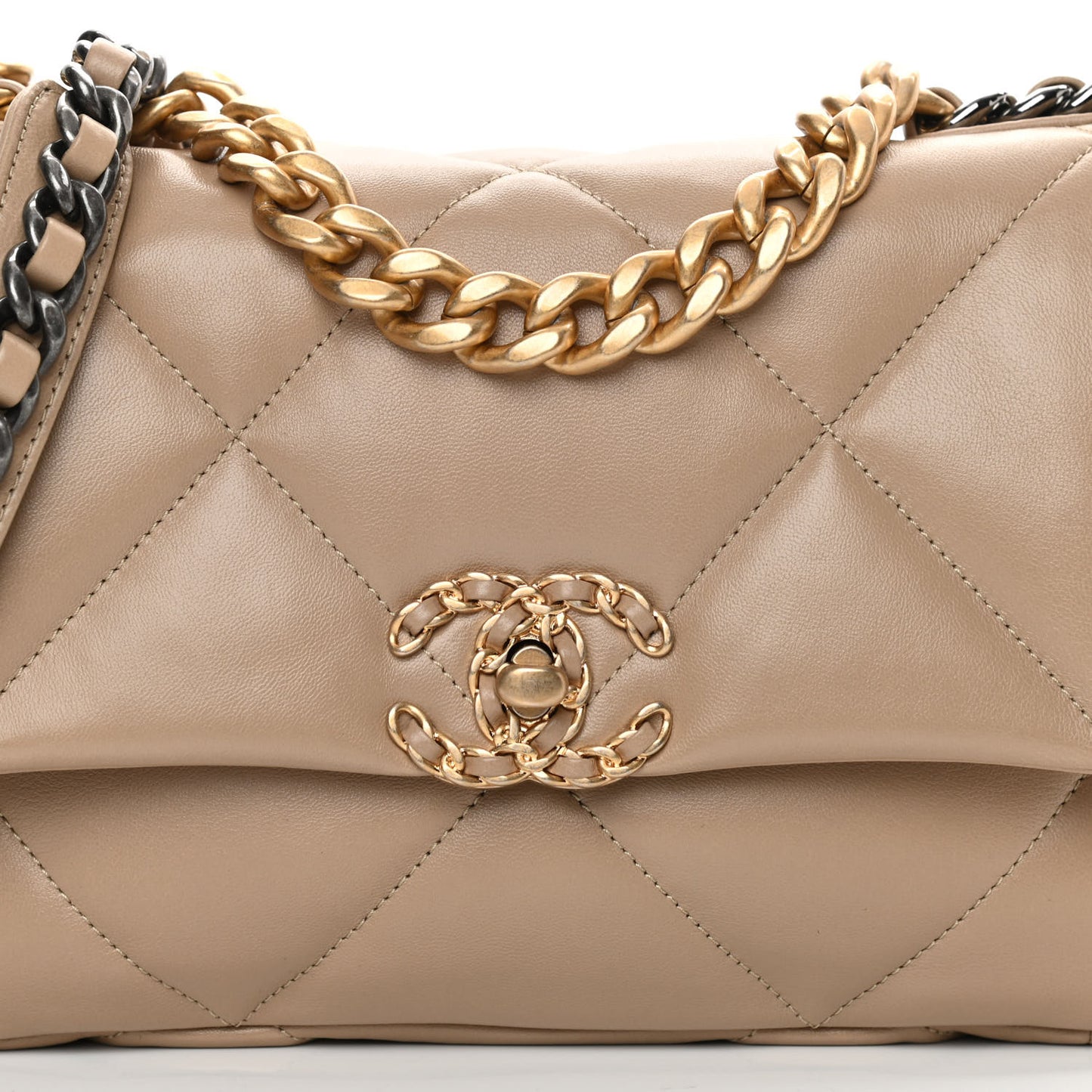 Lambskin Quilted Medium Chanel 19 Flap Dark Beige