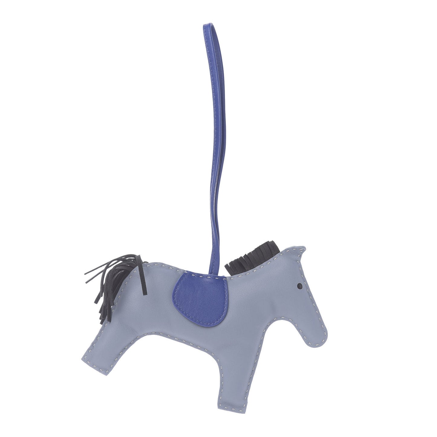 Milo Lambskin Grigri Rodeo Horse Bag Charm GM Bleu Lin Noir