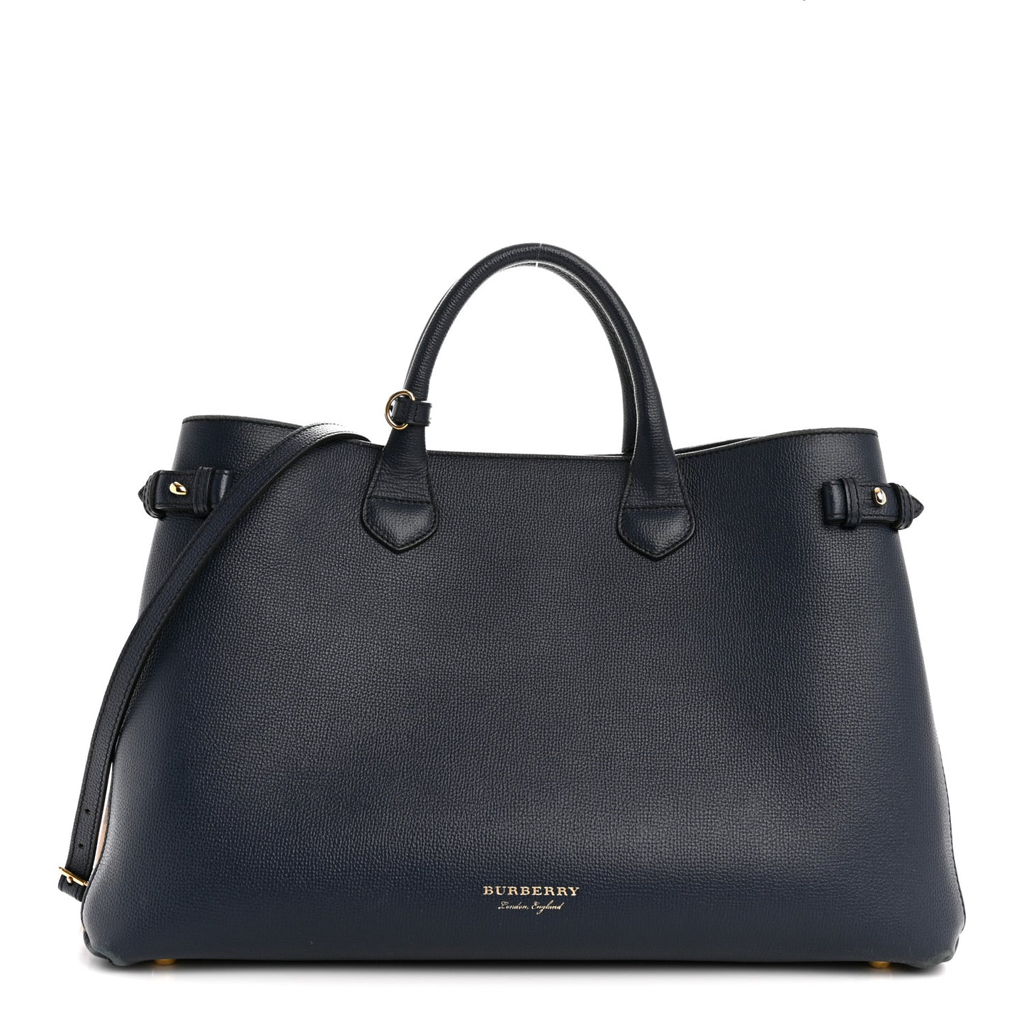 Grainy Calfskin House Check Large Banner Tote Ink Blue