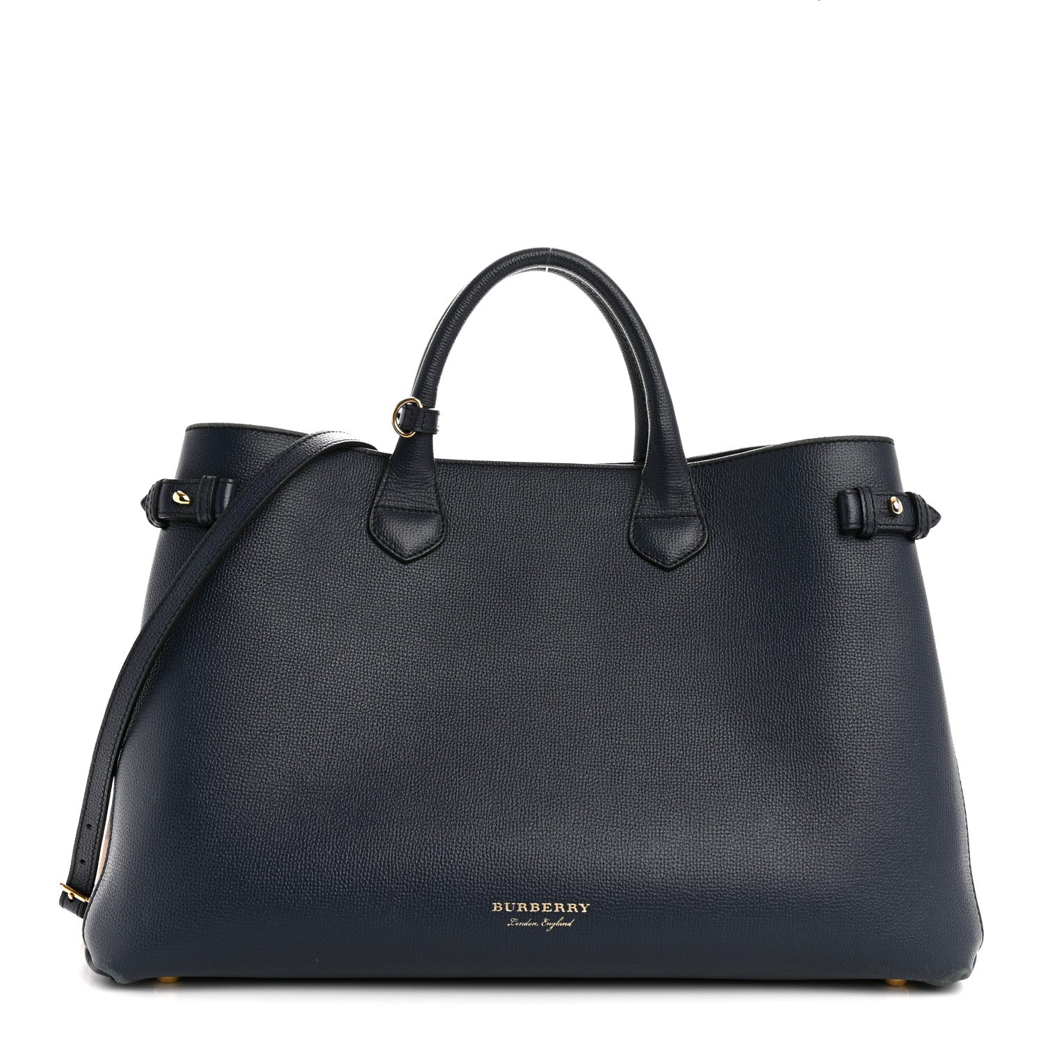 Burberry Grainy Calfskin House Check Large Banner Tote Ink Blue 1 of 15