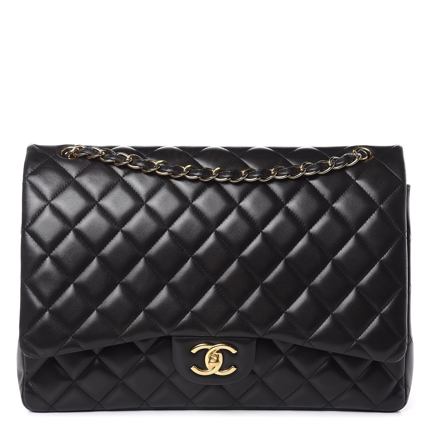 Lambskin Quilted Maxi Double Flap Black