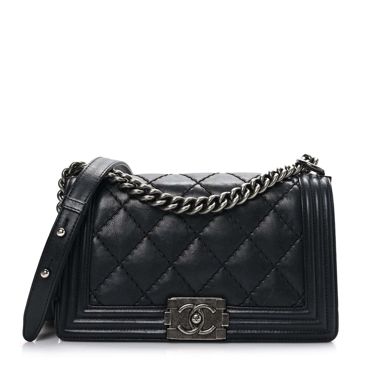 Chanel Calfskin Double Stitch Medium Boy Flap Black 1 of 10