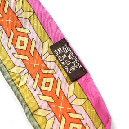 Hermes Silk Belles Du Mexique Twilly Cyclamen Olive Bleu 4 of 5