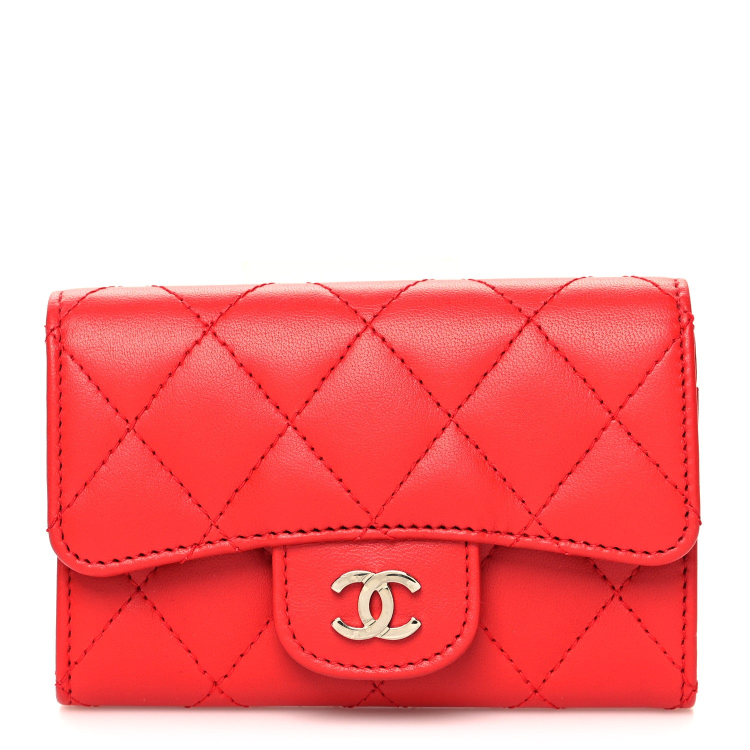 Chanel Lambskin Quilted Flap Card Holder Red 1 of 10
