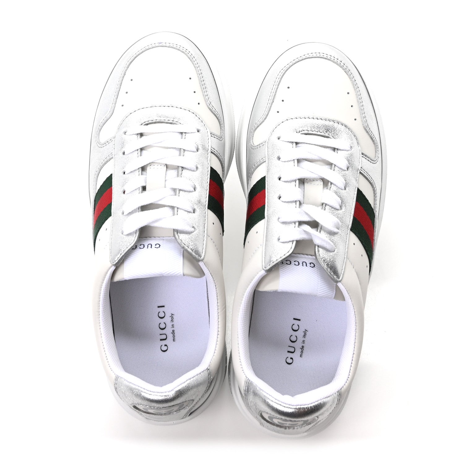 Gucci Metallic Nappa Web Womens Chunky Sneakers 38 Silver 2 of 10