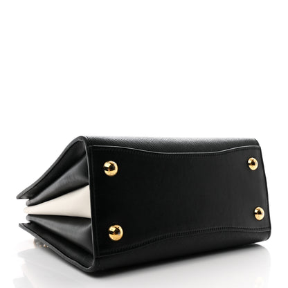 Prada Saffiano City Calfskin Mini Bibliothèque Top Handle Black White 4 of 13
