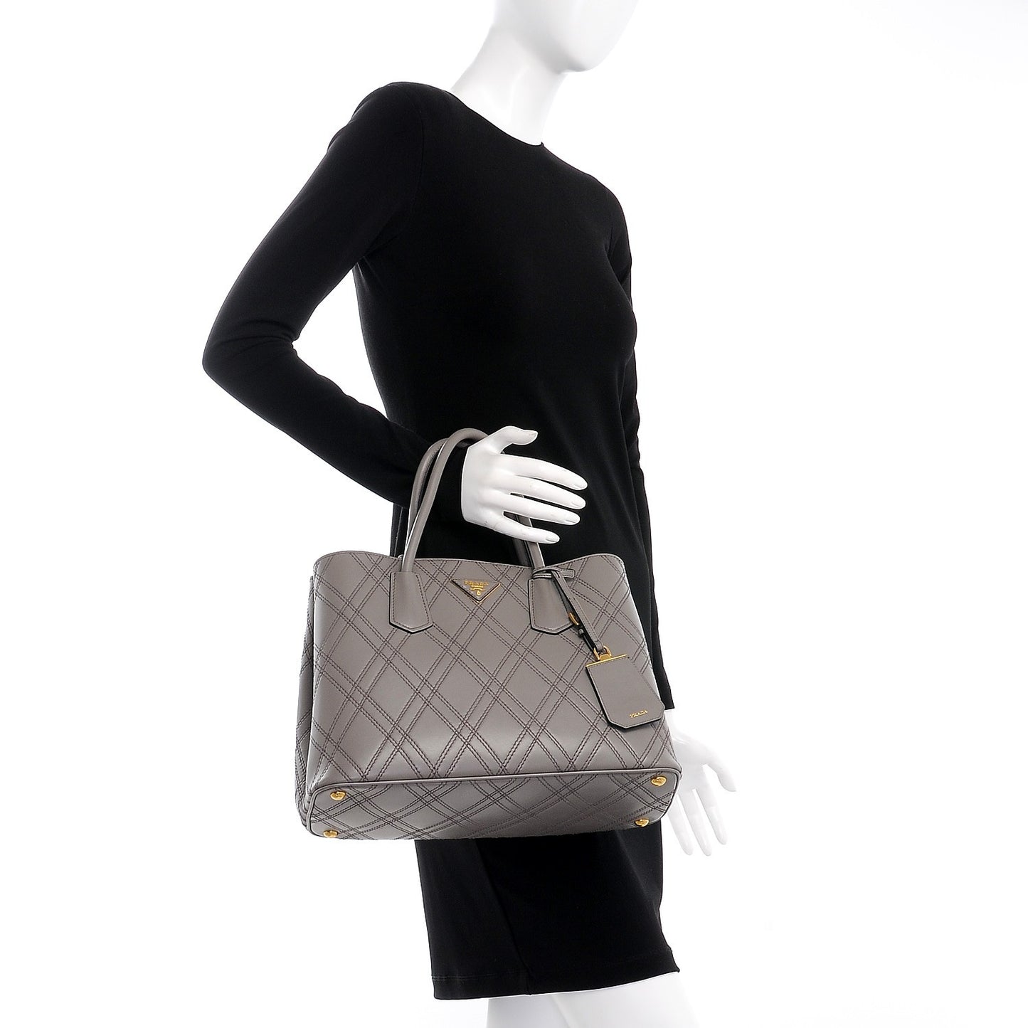 City Calf Quilted Large Double Bag Argilla