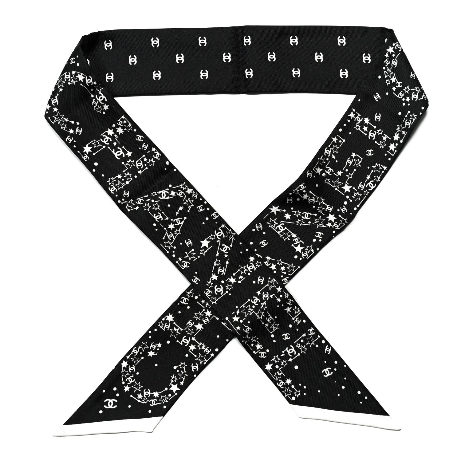 Chanel Silk Star Logo Slim Bandeau Scarf Black 1 of 3