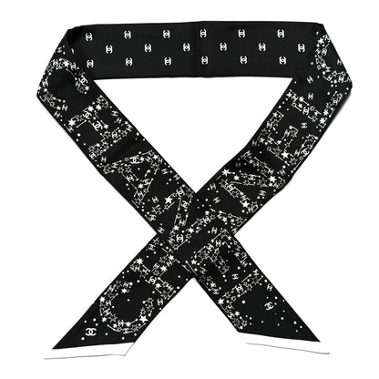 Chanel Silk Star Logo Slim Bandeau Scarf Black 1 of 3