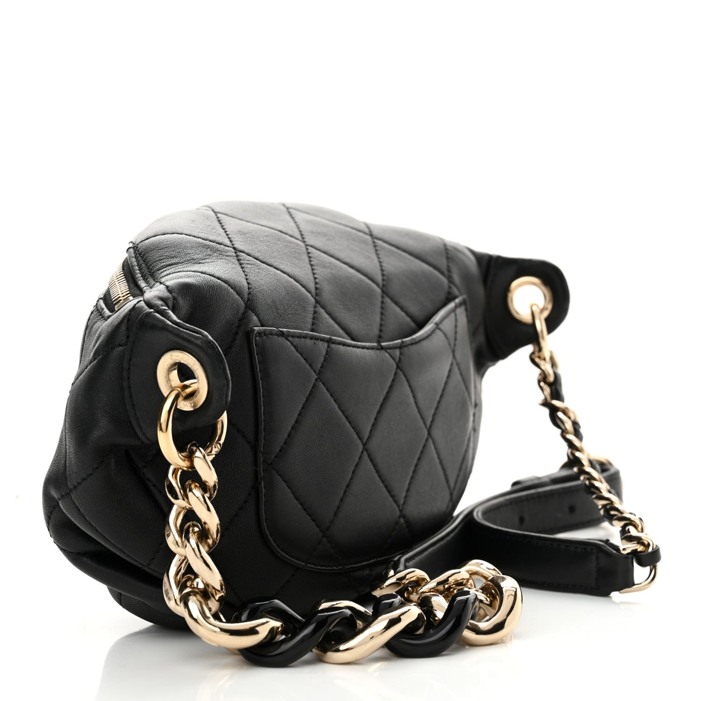 Lambskin Quilted Resin Bi-Color Waist Bag Fanny Pack Black