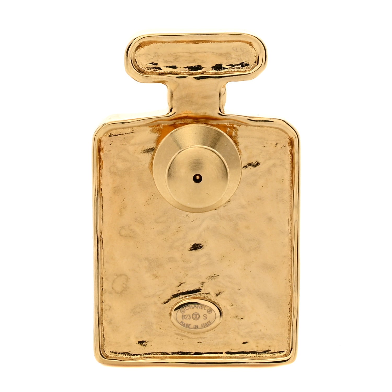 Chanel Metal Calfskin Crystal Perfume Bottle CC Brooch Gold Black 3 of 4