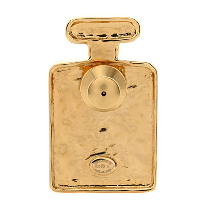 Chanel Metal Calfskin Crystal Perfume Bottle CC Brooch Gold Black 3 of 4
