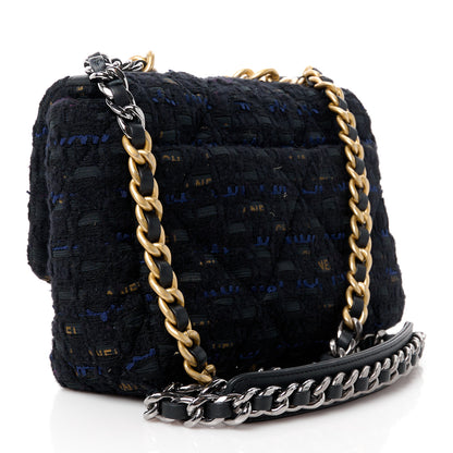 Chanel Tweed Quilted Medium Chanel 19 Flap Black Navy Gold 3 of 11