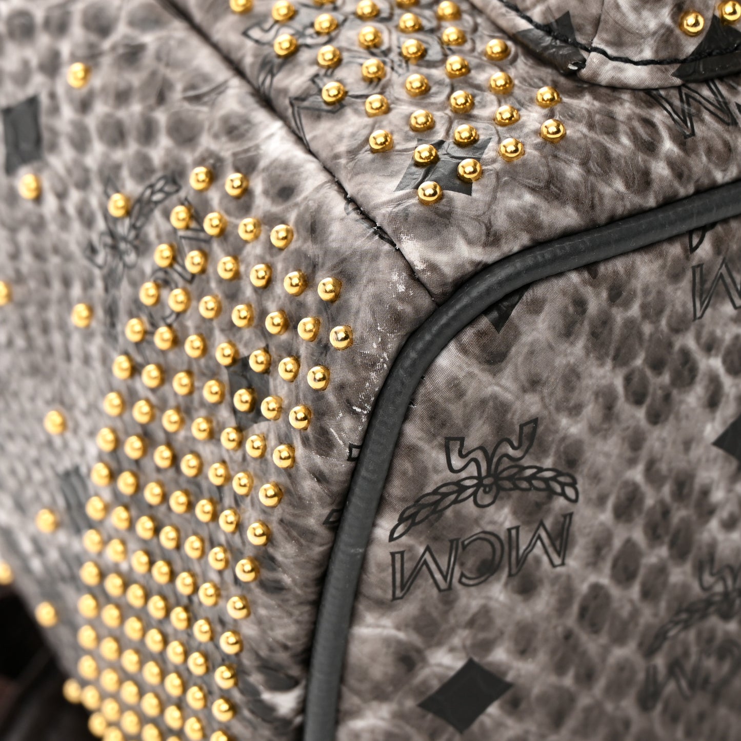 Visetos Snakeskin Printed Studded Small Stark Backpack Light Grey