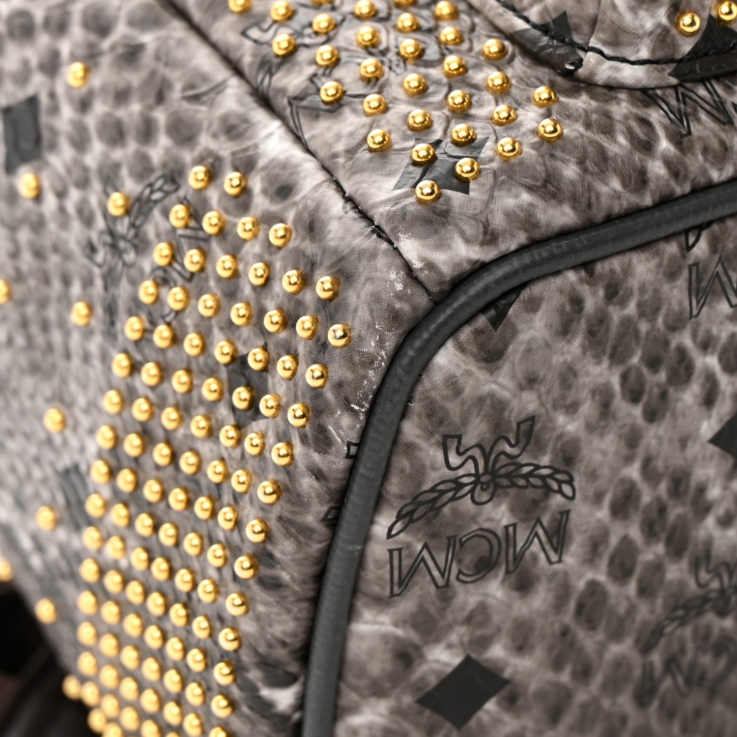 MCM Visetos Snakeskin Printed Studded Small Stark Backpack Light Grey 12 of 16
