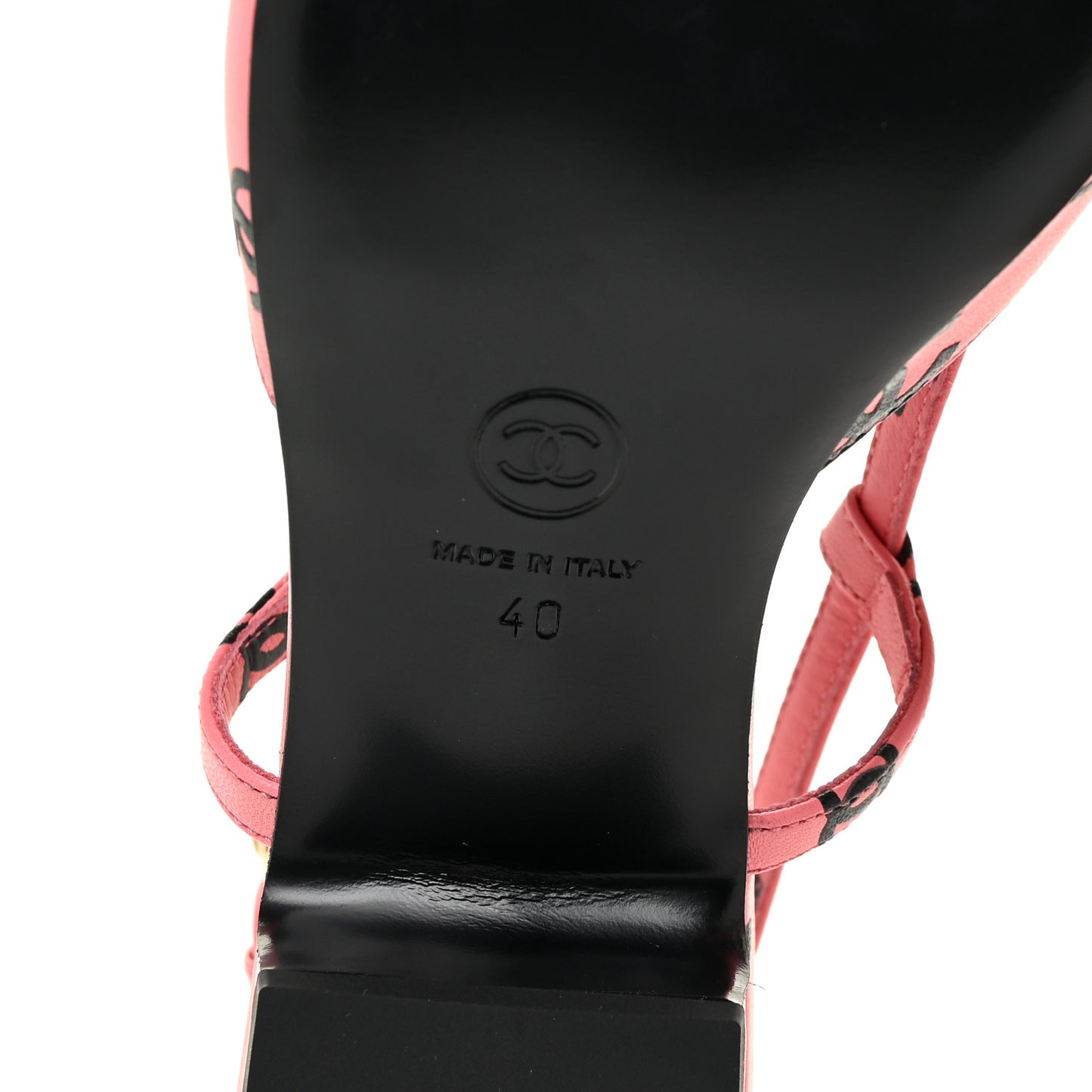 Printed Lambskin CC Slingback Sandals 40 Pink Black